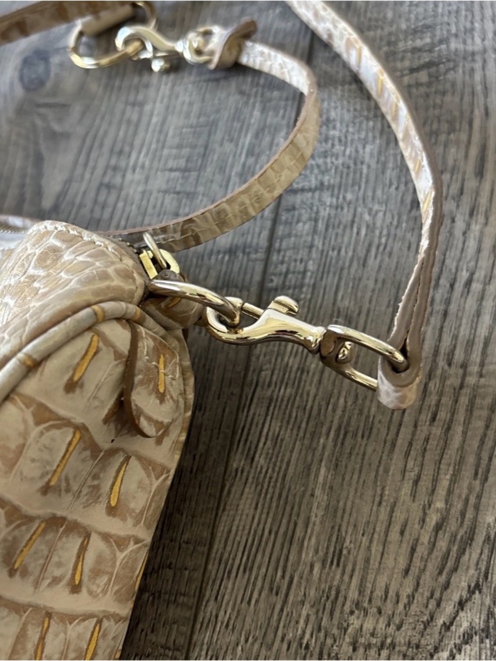 Dooney & Bourke Gold-Accented Cream Croc-Embossed Shoulder Bag - Picture 11 of 12